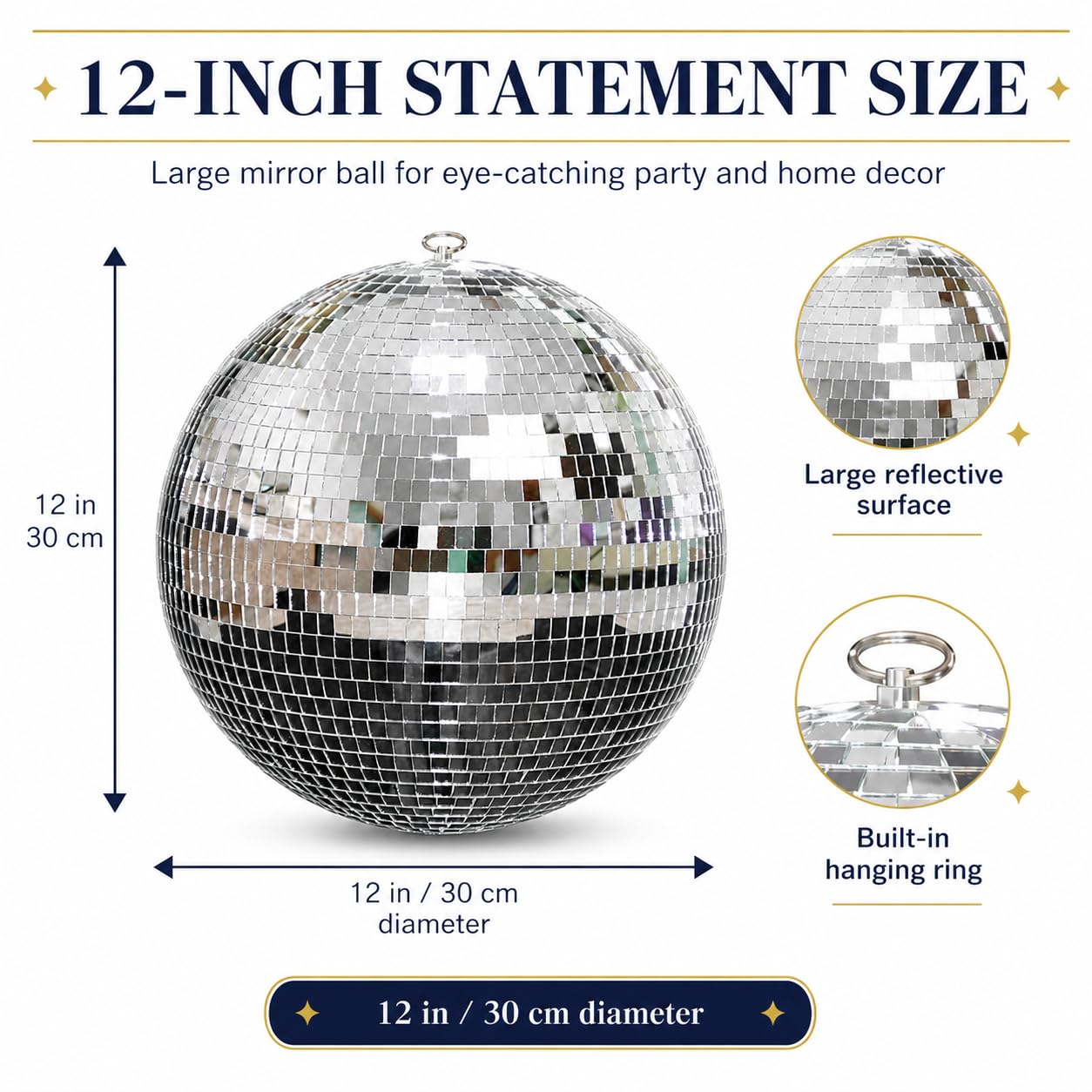 Youdepot Disco Ball 12-Inch – Large Hanging Mirror Ball Disco Ball Decor for Disco Party Decorations, Weddings, Events, Disco Christmas Decor, and Home Celebrations