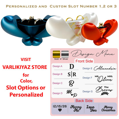 VARLIKIYAZ Engagement Ring Box for Proposal or Wedding Ceremony - Romantic Ring Gift Box - Promise Jewelry Holder - Ring Bearer Box - See “Custom” Variation for Name & Slot 1,2 or 3 (Mr and Mrs White)
