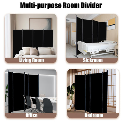 Room Dividers Folding Privacy Screens 4 Panel Partition Screen Steel Frame& Frabic Office Partition for Home Office Dorm Decor Black