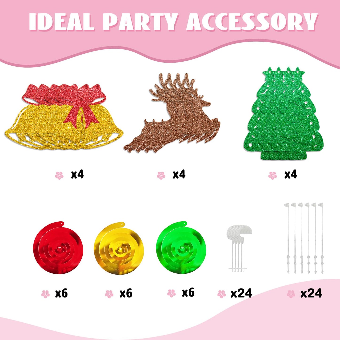 30pcs Christmas Hanging Swirls, Winter Holiday Hanging Decoration, Merry Christmas Reindeer Bells Foil Ceilling Decor, Xmas Party Favors - Gold Glitter