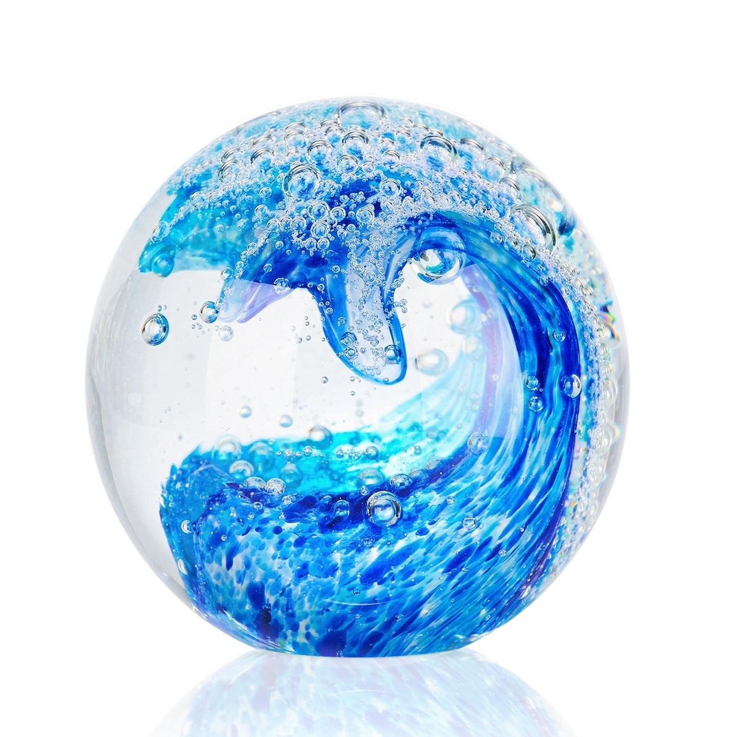 XLSJGYP Crystal Ball Blown sea Glass Art Ornament Collectible Paperweight Figurines Spere Statues for Home Office Decor a Gift for Ocean Lovers Perfect for Men Women (Sky Blue-Crystal Ball)