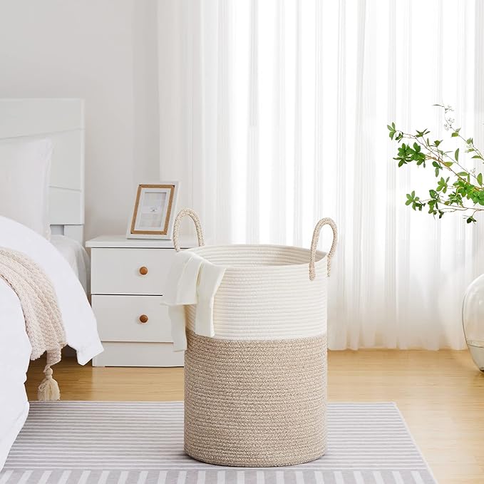 VIPOSCO Large Laundry Hamper, Tall Woven Rope Storage Basket