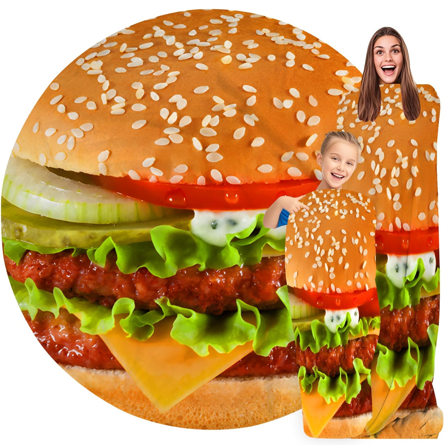 Hamburger Blanket for Kids Adults Round Cozy Flannel Funny Gifts Realistic Food Giant Big Throw Blankets Novelty Soft for Men Women for Bed Couch 71 Inches