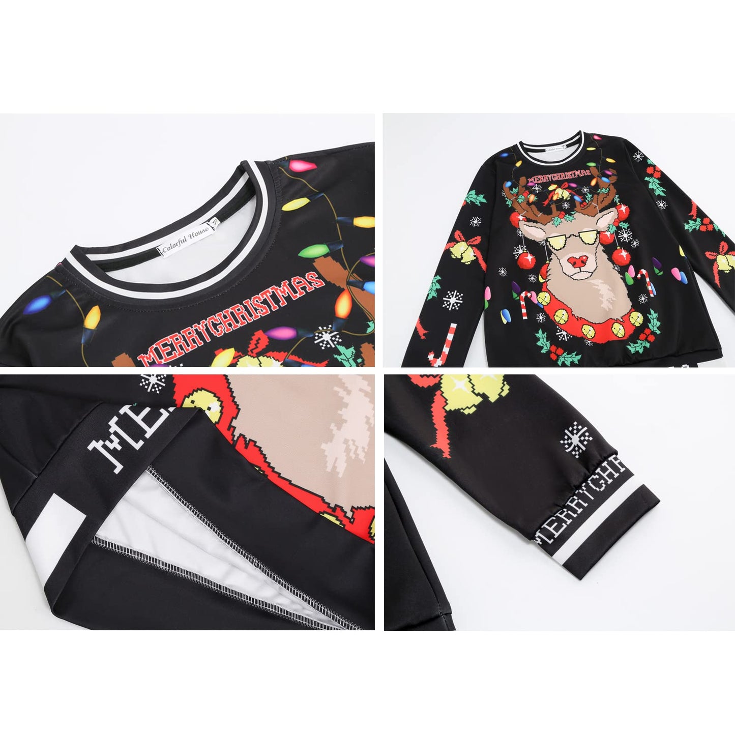 Colorful House Women Men Ugly Christmas Jumper Sweater, 3D Digital Print Sweatshirt(Reindeer,Medium)