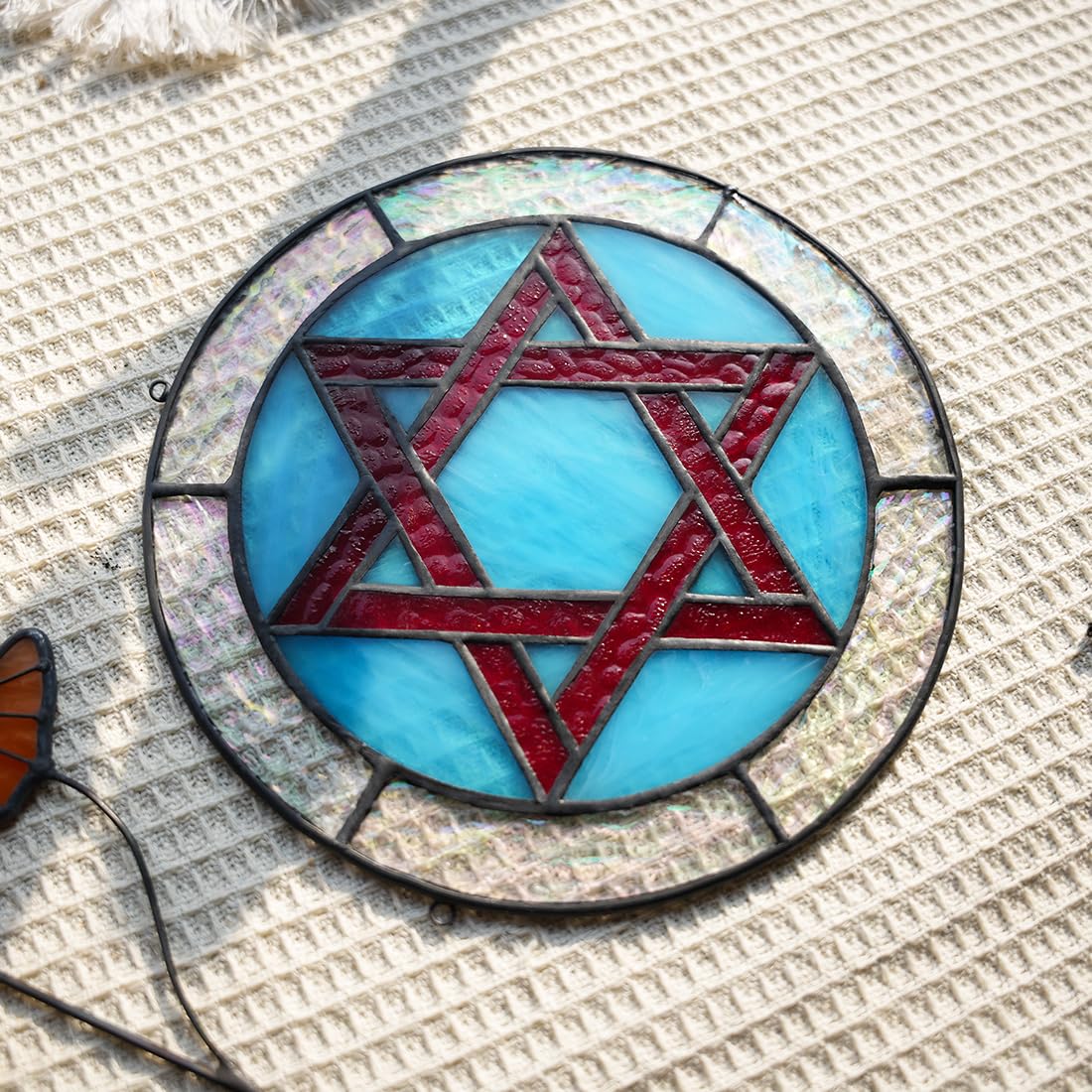 BOXCASA Jewish Stars Stained Glass Window Hanging Star of David Suncatcher