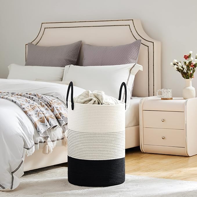 VIPOSCO Large Laundry Hamper, Tall Woven Rope Storage Basket