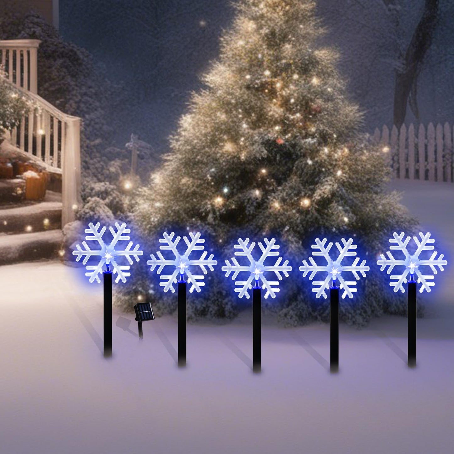 BRIGHTDECK Snowflake Solar Christmas Decorations Outdoor, 10 Pack LED Christmas Pathway Lights, Waterproof Snowflake Pathway Lights, Stake Lights for Christmas Garden Decor(10pcs Blue)