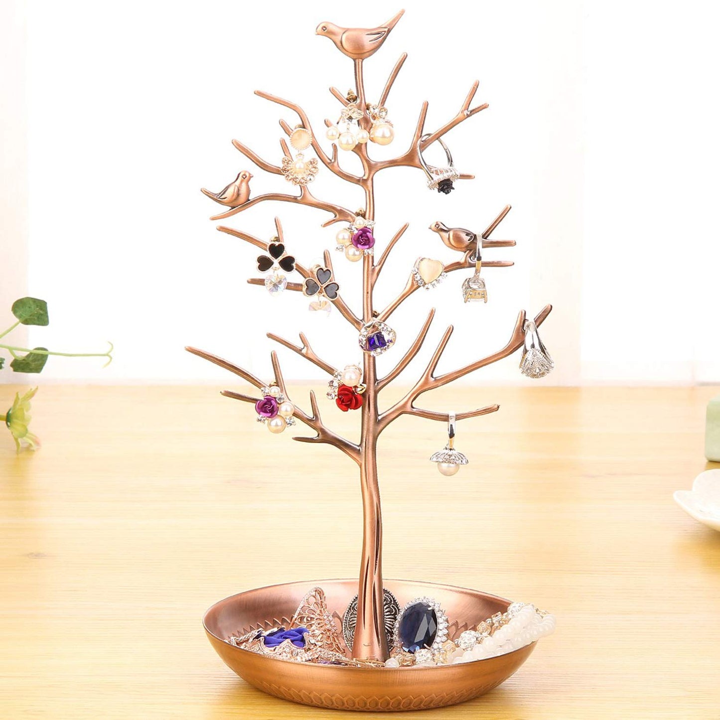 WELL-STRONG Jewelry Tree Necklace Earring Holder Modern Cute Bird Jewelry Stand for Women Girls Teen Bronze