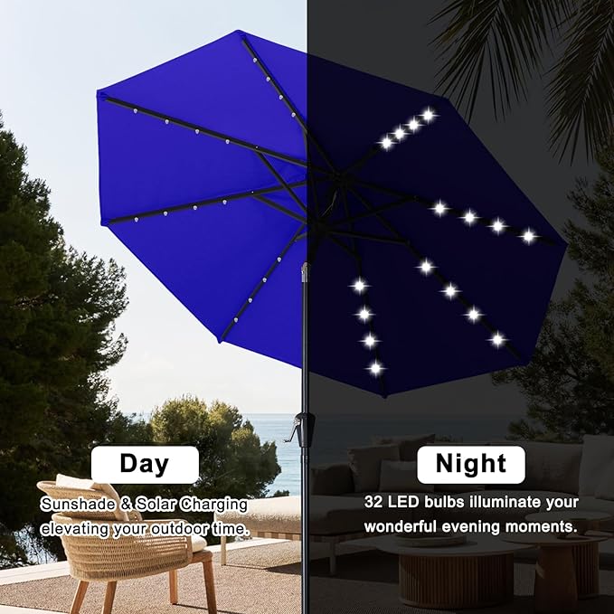 ABCCANOPY 10FT Durable Solar Led Patio Umbrellas with 32LED Lights (Blue)