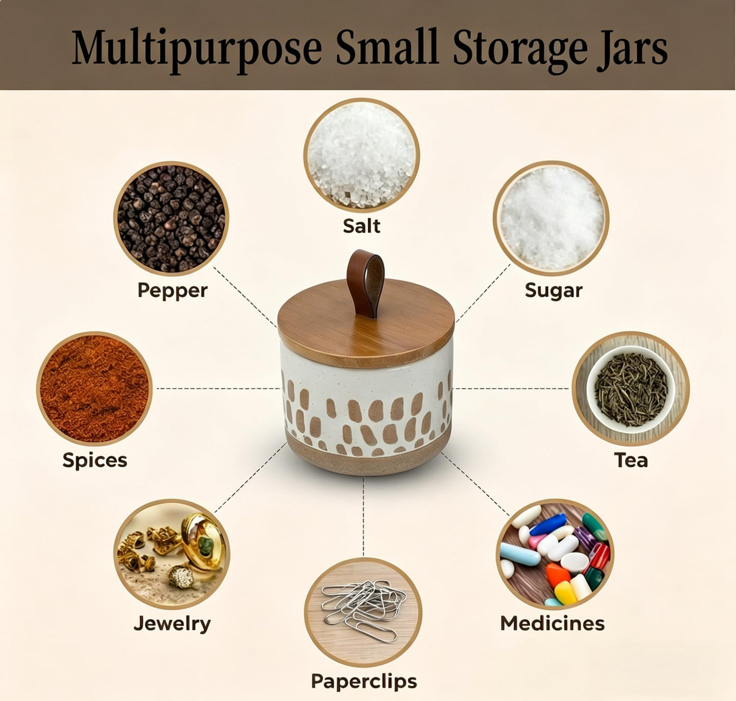Small Canister 5 fl.oz Kitchen Salt Cellar, Ceramic Jar with Airtight Lid Spice Pepper Butter Food Storage Jar for Matcha Mints Sugar Coffee Daily Vitamins Tooth Powder Decorative Jars (White)