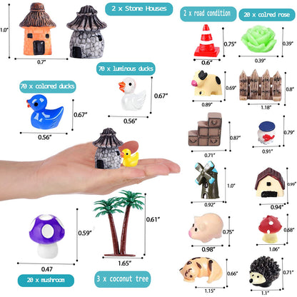 CHAKANLX 200 Pieces Fairy Garden Accessories, Mini Resin Ducks, Fairy Garden Kit, Miniature Figurines, Micro Landscape Ornaments Kit