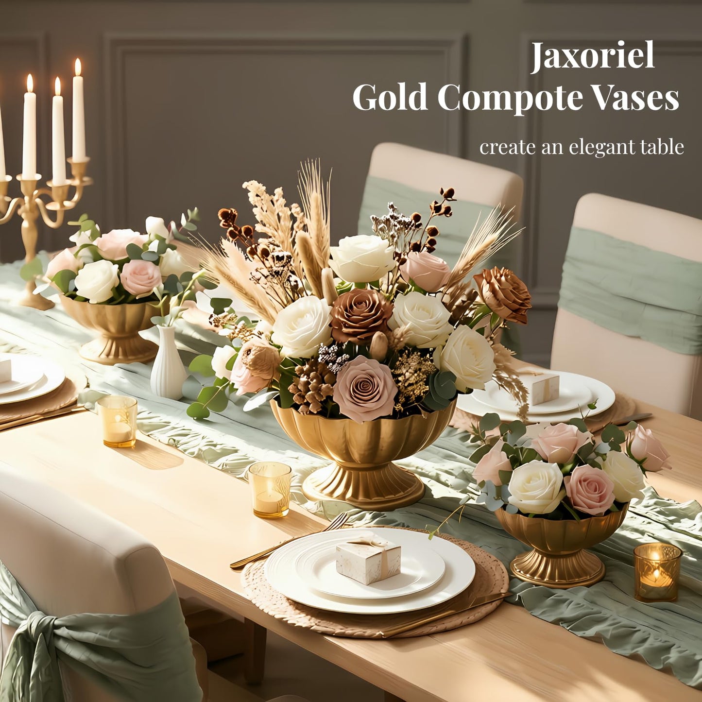 Set of 8 Antique Gold Compote Vases, 7.1" W x 3.94" H Metal Pedestal Vase for Centerpiece, Small Brass Compote Bowls for Floral Arrangements, Table Decor for Wedding Events Parties Decoration