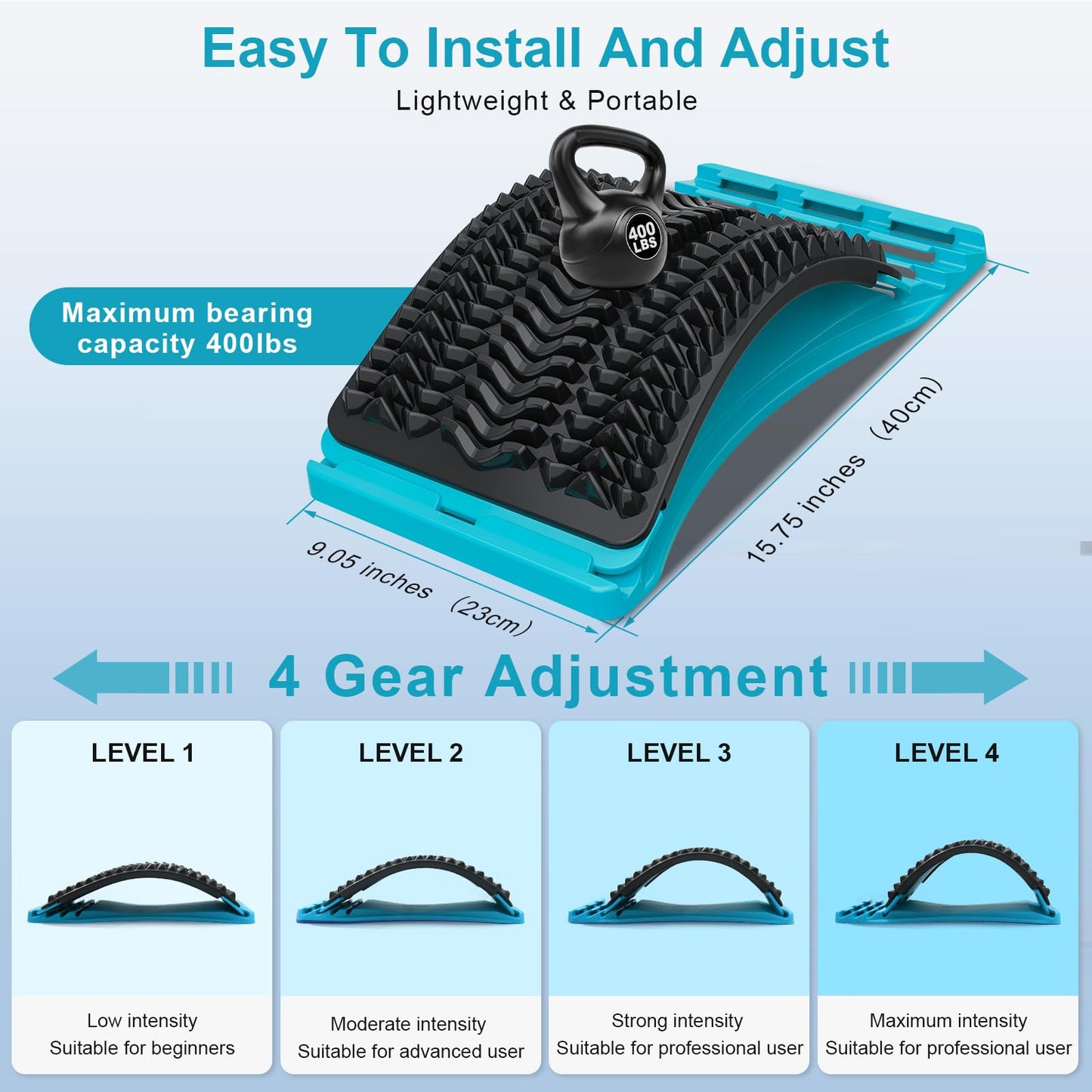 MINOLL Back Stretcher for Lower Back Pain Relief, 4 Level Adjustable Arch Lumbar Back Cracker Board, Back Cracking Device, Back Massager for Scoliosis, Spine Decompression Support - Dark Blue