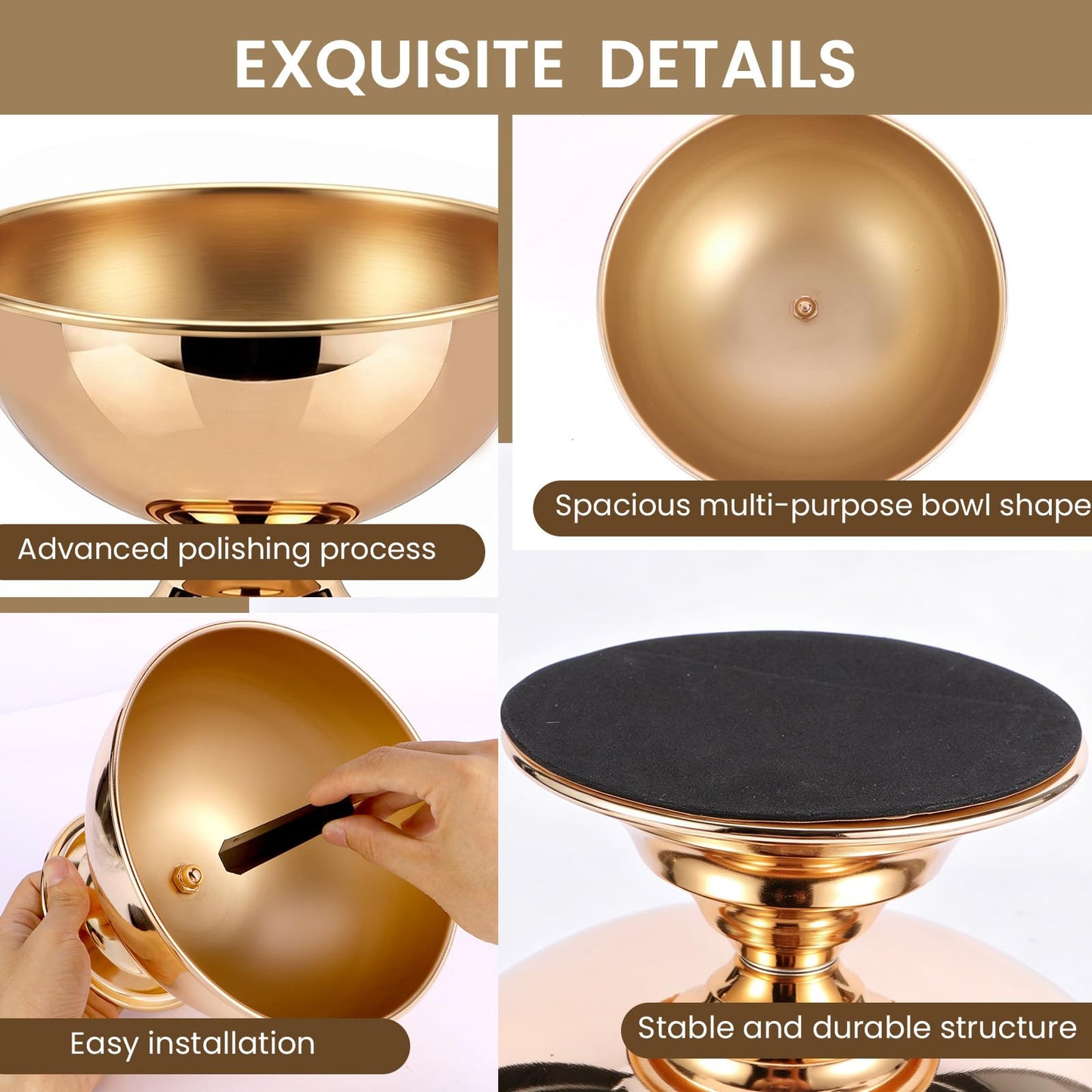 fehiuji Gold Vases for Centerpieces 2 Pack, 8.07 Inch Electroplated Mirror Finish Footed Bowl for Wedding & Home Decor