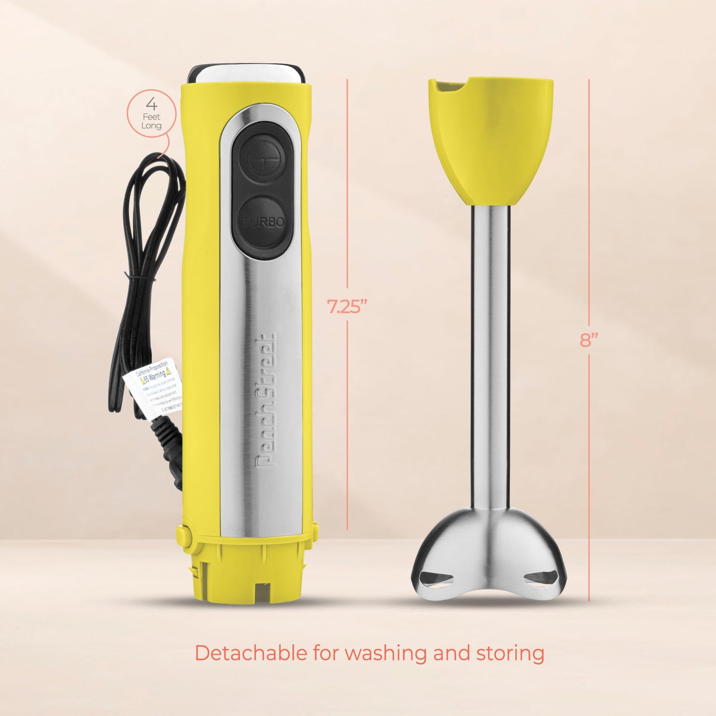 Powerful Immersion Blender, Electric Hand Blender 500 Watt with Turbo Mode, Detachable Base. Handheld Kitchen Gadget Blender Stick for Soup, Smoothie, Puree, Baby Food, 304 Stainless Steel Blades