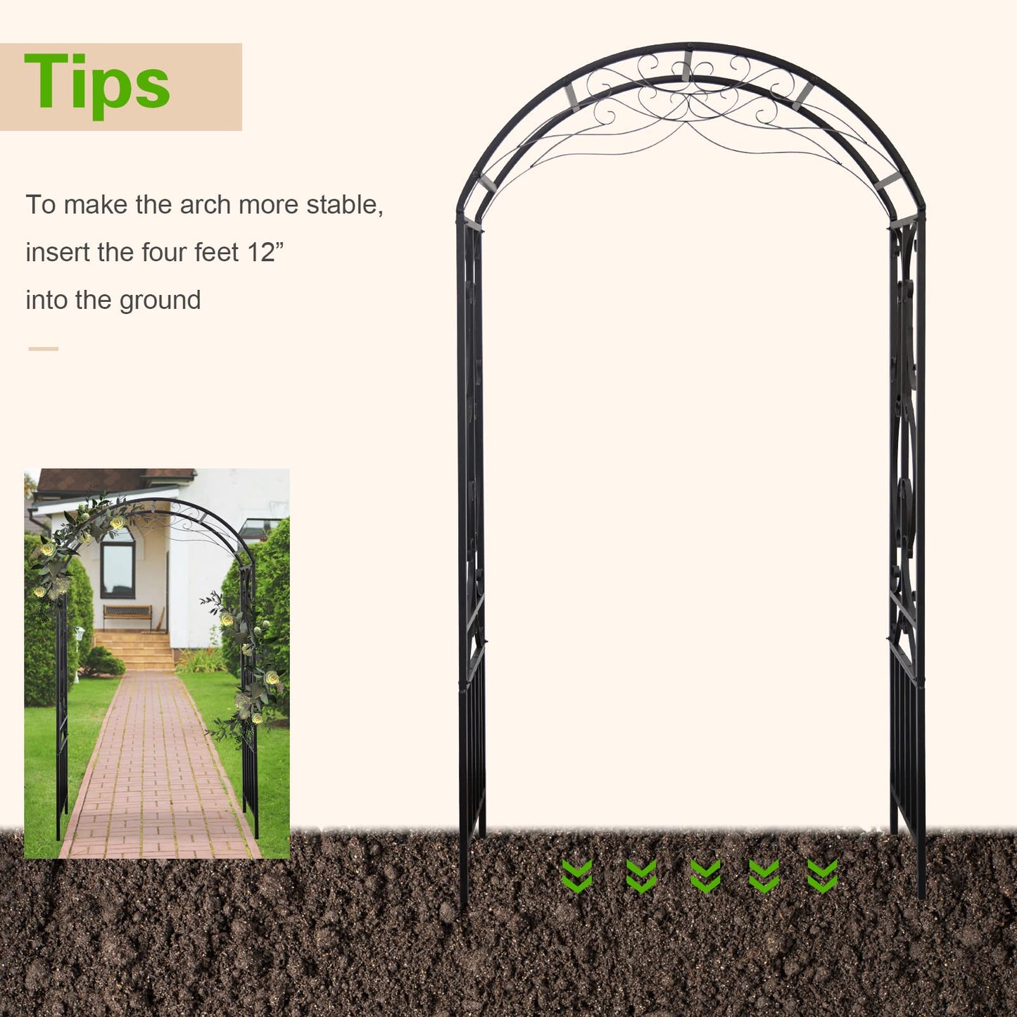 Peach Tree Outdoor Metal Garden Arch, 86.6" H x 44.1" W Iron Black Trellis Arbor Various Climbing Plant Growing Lawn Backyard