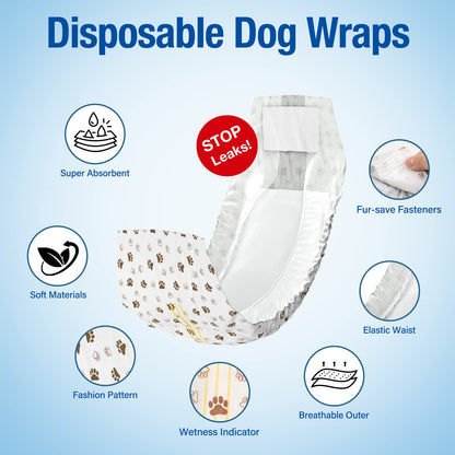 Pet Soft Dog Nappies Male- 20 Counts Disposable Male Dog Wraps, Super Absorbent Puppy Dog Diapers Incontinence Nappy Wraps with Wetness Indicator (S-20 Count)