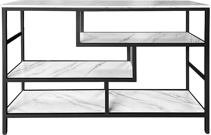 AT-VALY Console Table with Storage Shelves, Sofa Table Entryway Table with Faux