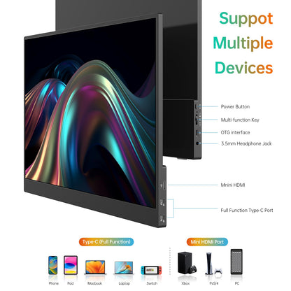 MNN Portable Monitor 15.6inch FHD 1080P USB C HDMI Gaming Ultra-Slim IPS Display w/Smart Cover & Speakers,HDR Plug&Play, External Monitor for Laptop PC Phone Mac (15.6'' 1080P)