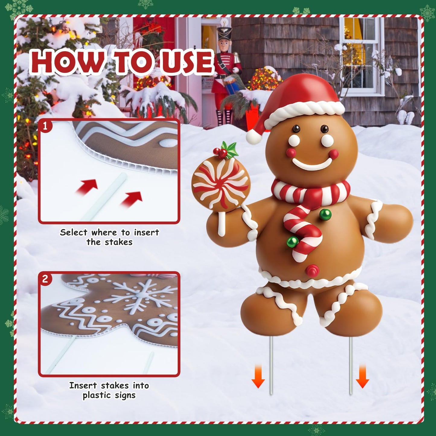 12 Pcs Christmas Gingerbread Man Yard Signs with Stakes - Xmas Gingerbread Yard Stakes Lawn Signs for Christmas Holiday Pathway Garden Patio Party Favors