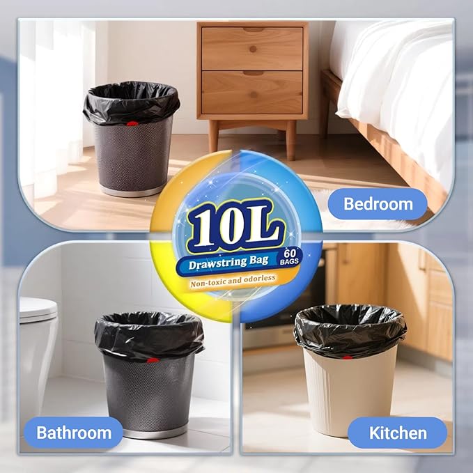XUXRUS 2.6 Gallon Small Black Bathroom Trash Bags, Tear-Resistant & Leak-Proof