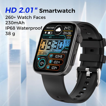 Smart Watches for Men Women, Make/Answer Calls, 2.01" HD Screen with 260+ Watch Faces, Heart Rate/SpO2/Sleep Monitor, 123 Sports Modes, Long Battery Life Fitness Watch Compatible with iPhone Android