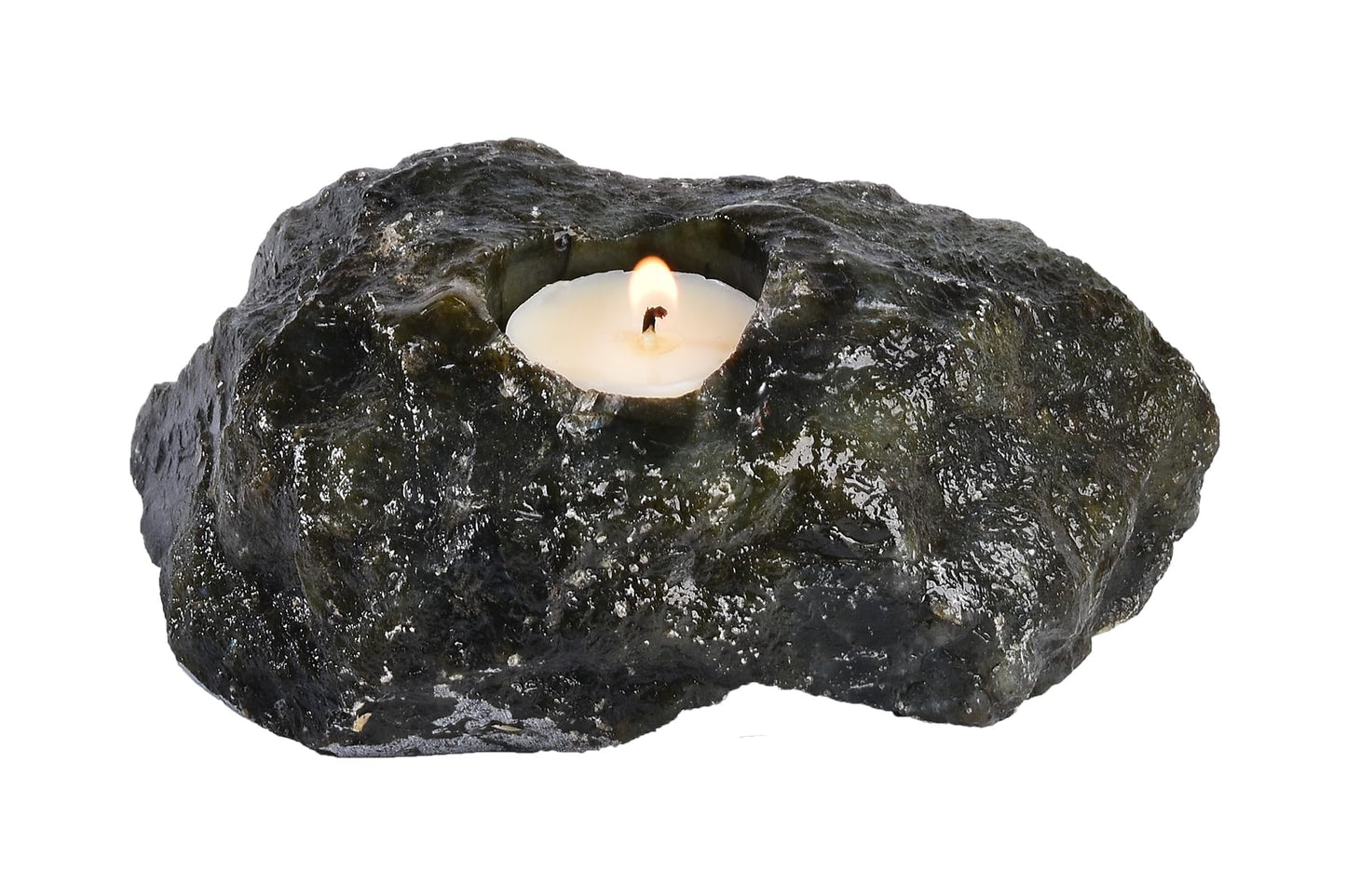 AMOYSTONE Natural Labradorite Tealight Candle Holder Healing Stone Candlestick Natural Healing Crystal Air Plant Holder 2.5-3.5 Lbs