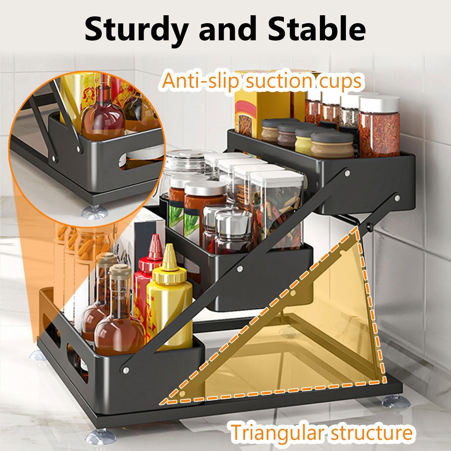 Ceetug 3 Tier Foldable Spice Rack, Black