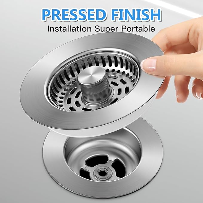 3-in-1 Stainless Steel Kitchen Sink Drain Strainer, JOMST Kitchen Gadget – Fast