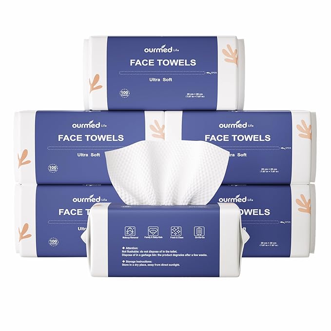 Ourmed Life Face Towels, Disposable Biodegradable Clean Facial Wash Cloth