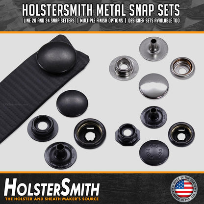 HolsterSmith Metal Snap Sets - (Line 24) - (Pull the Dot) - (Black) - (1 Set) - for Leather, Holsters, Sheaths, Pouches, and Clothing