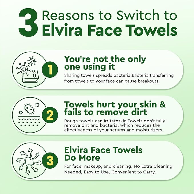Elvira 100 Count Disposable Face Towels, Biodegradable Skincare Facial