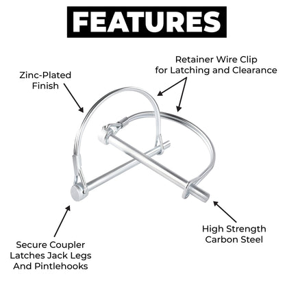 Pack of 10 Trailer Pins Hitch Pins – 2-3/4" x 1/4" (L x W) – Featuring Trailer Hitch Pin Lock, Trailer Coupler Pin and Locking Pins for Farm Trailers, Towing, Lawn Equipment