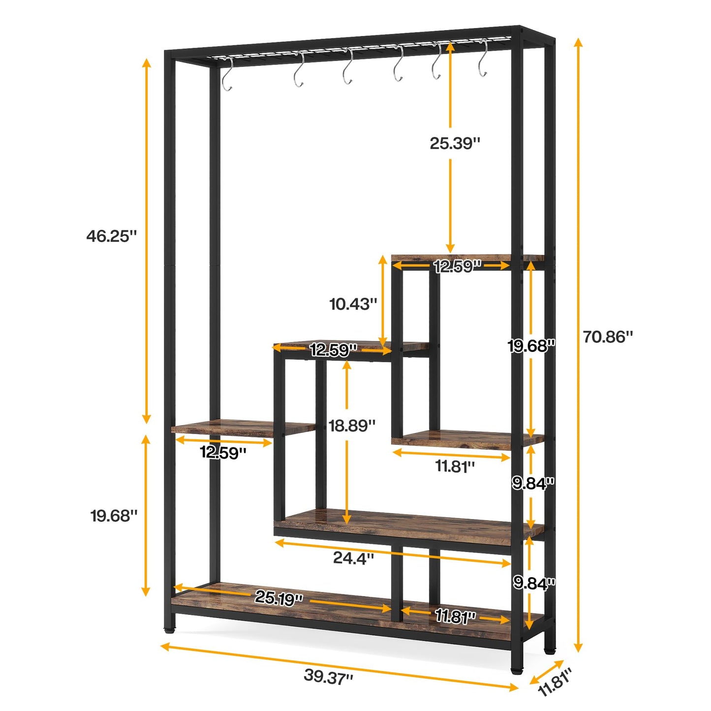 Tribesigns 5-Tier Tall Indoor Plant Stand, 70.9 inches Large Metal Plant Shelf with 6PC S Hanging Hooks, Multi-Purpose Flower Bonsai Pots Display Rack for Indoor, Garden, Balcony, Living Room