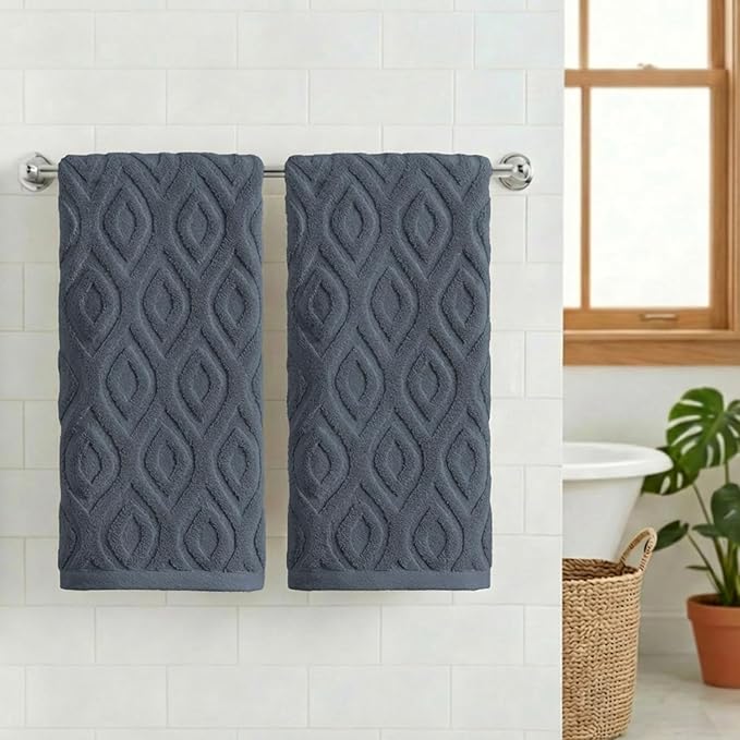 Artoid Mode 2 Pcs Grey 3D Diamond Grid Jacquard Hand Towels