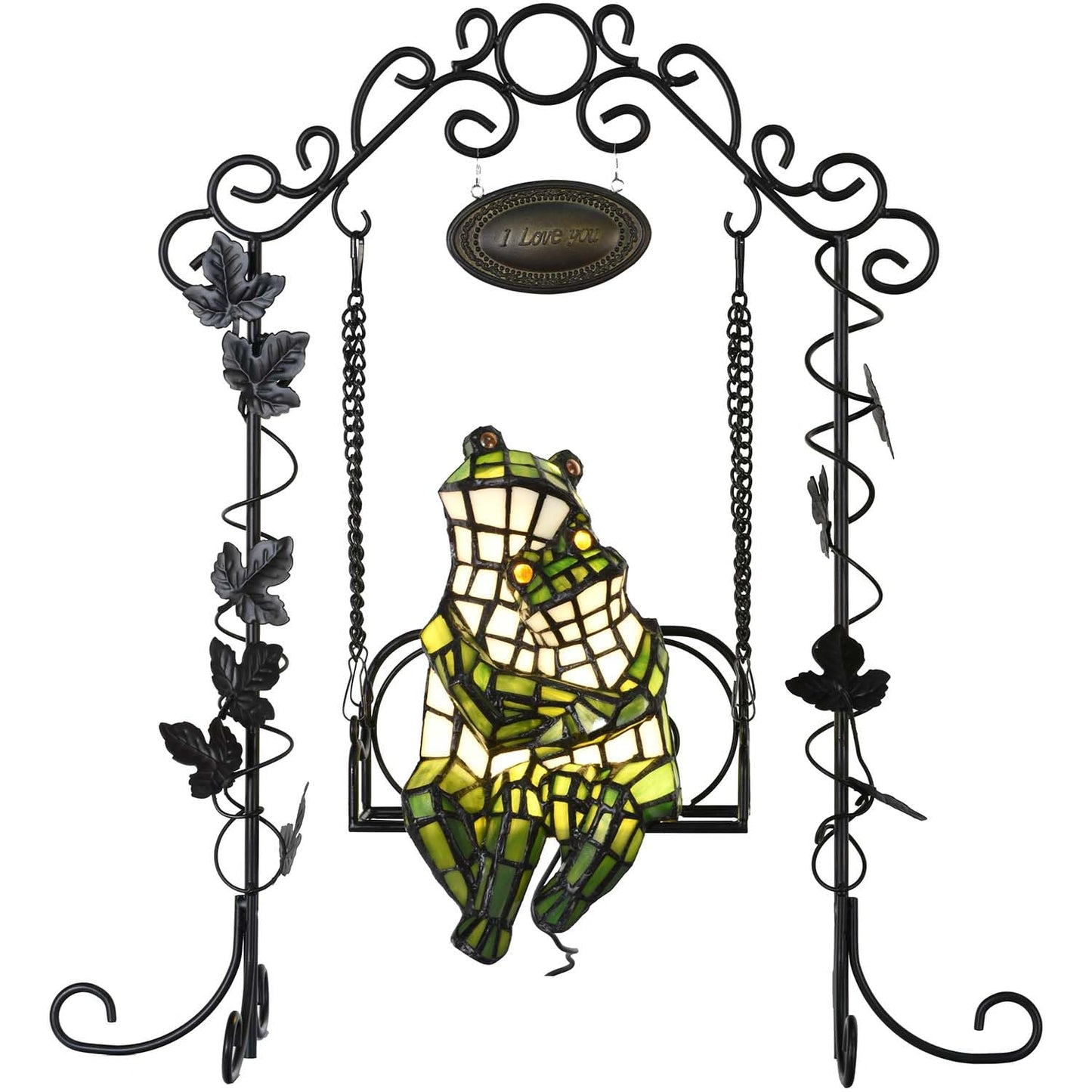 Bieye L12001 Frogs on a Swing Tiffany Style Stained Glass Accent Table Lamp for Home Decor