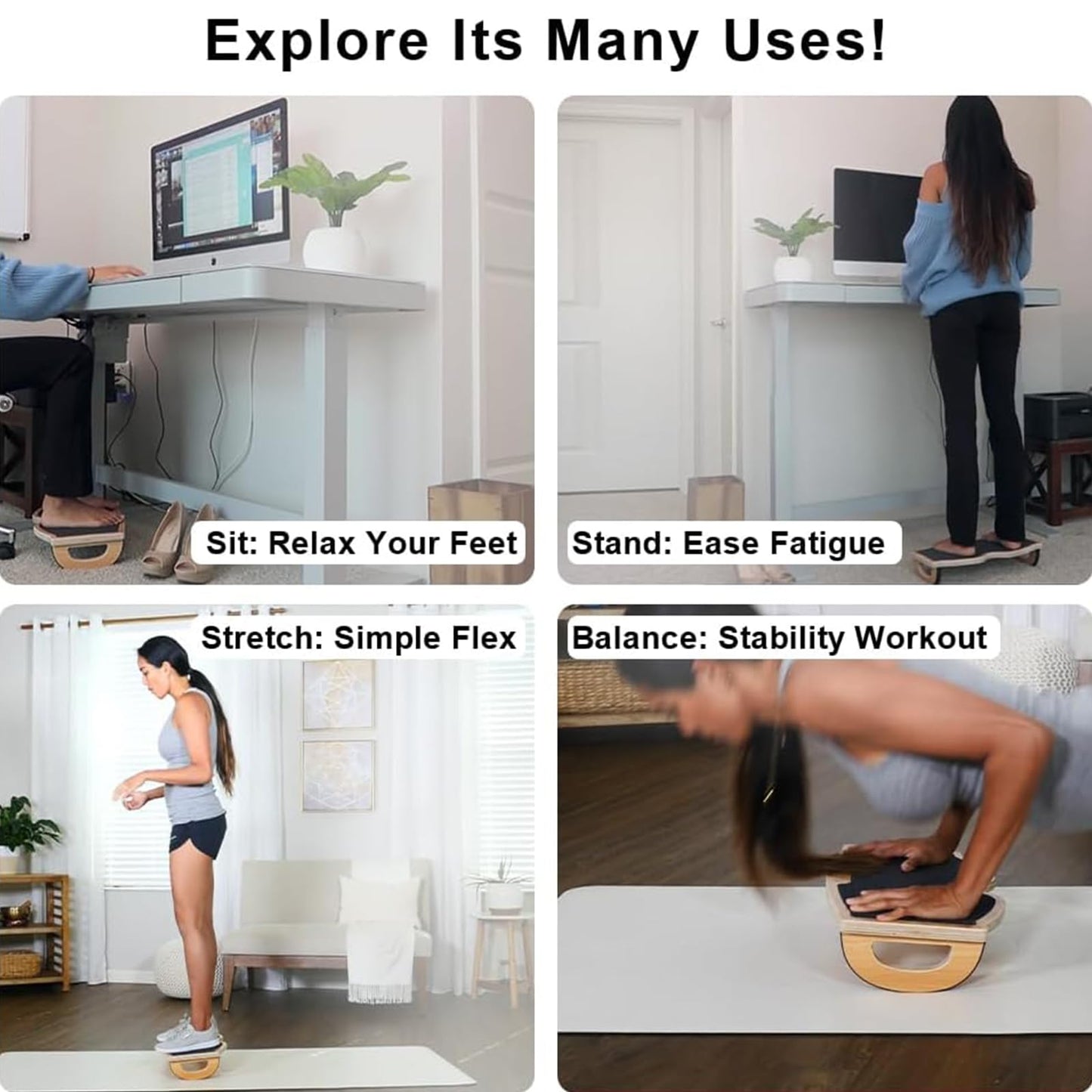 StrongTek Ergonomic Wood Foot Rest for Enhanced Circulation & Comfort, 350lbs Capacity, Rocker Balance Board for Standing Desks, Non-Slip, No Assembly, 18" Wide - Ideal for Office/Home