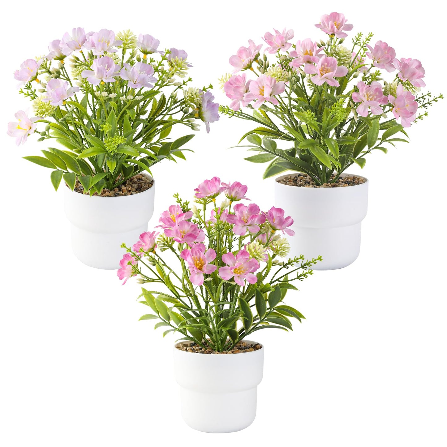 TerraVerve 3-Piece Artificial Table Plant ， Lifelike Indoor Plants for Home, Office, Bedroom, Bathroom Decor ，Rustic Farmhouse Style mini Potted plantsry