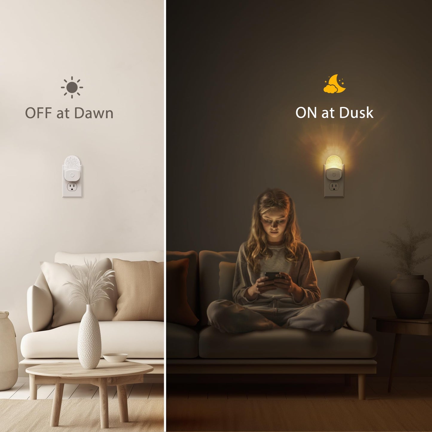 Night Lights Plug Into Wall, Color Changing Night Light for Kids, RGB Night Lights Plug into Wall 2 Pack, Soft White Nightlights Plug in with Dusk to Dawn Sensor for Kid Bedroom, Gift, Bathroom