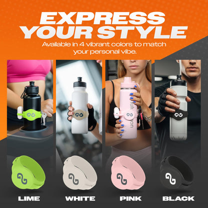 Gymmi Magnetic Water Bottle Phone Holder – One-Piece Silicone Strap for Gym | Holds Phone, Keys & Earbuds | Fits 12–40 oz Bottles (Night Black)