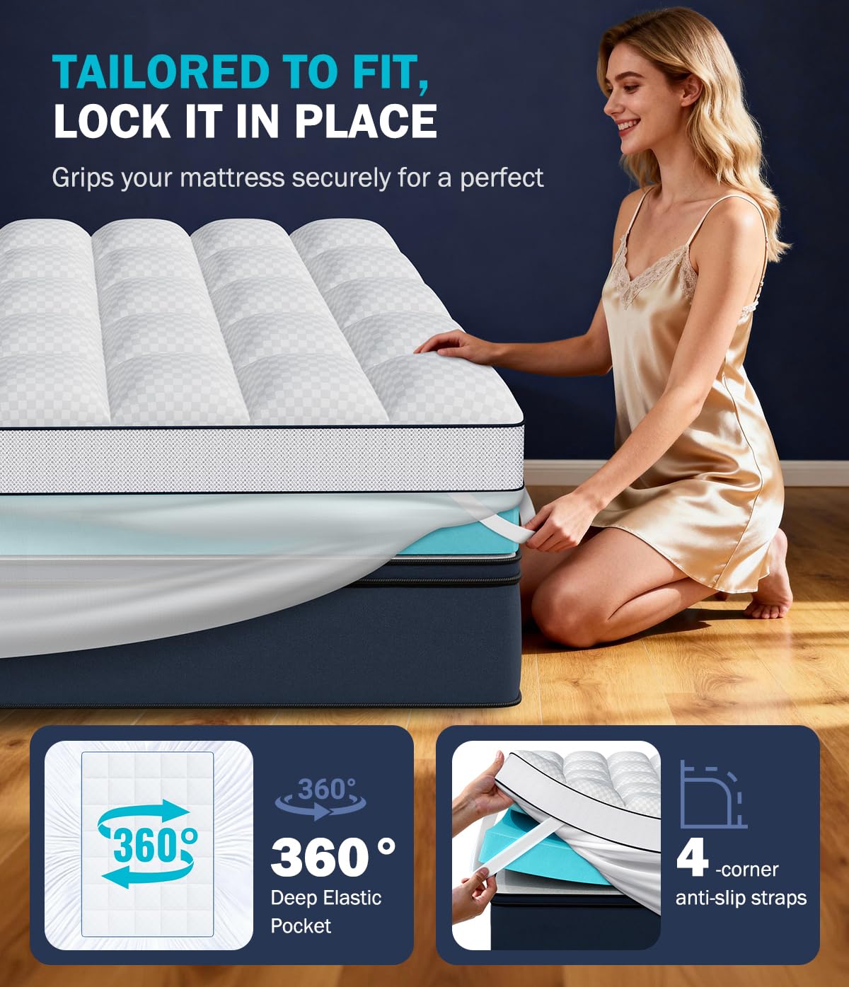 Panyu Dual Layer 4 Inch Memory Foam Mattress Topper King Size, 2" Cooling Gel Memory Foam & 2" Pillow Top Mattress Pad Cover for Back Pain Relief, Deep Elastic Pocket, Medium Support, White