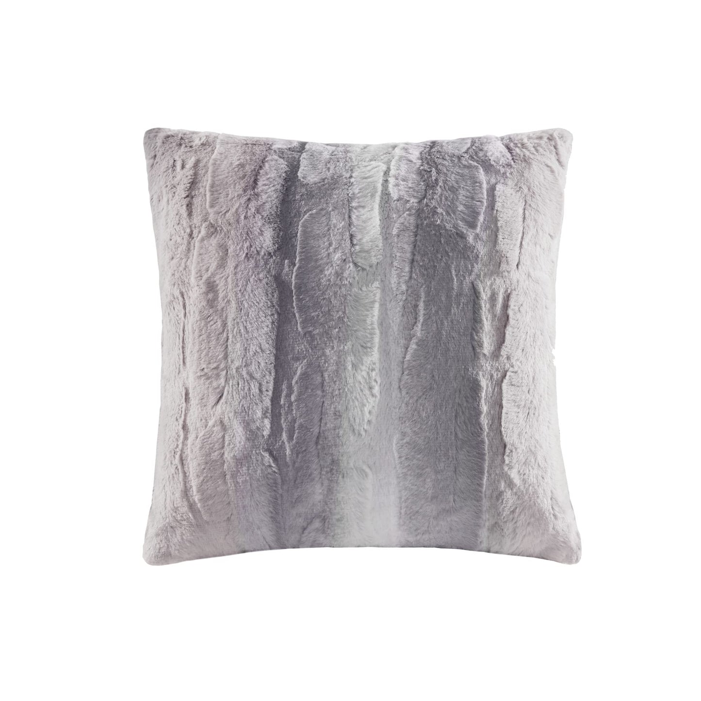 Madison Park Zuri Faux Fur Ombre Stripe Ultra Soft Luxury Decorative Throw Pillows, For Couch Bed With Insert, 20" x 20", Grey