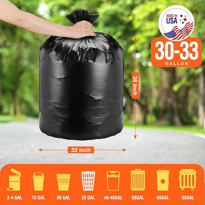 Delxo 30-33 Gallon Trash Bags, Durable & Puncture-Resistant Plastic Bolsas para