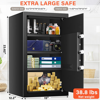 Mitlvge 23.62'' Tall Extra Large Safe Box, 5.0 Cu Ft Home Safes with Fireproof Waterproof Bag, Digital Keypad and 3 Removable Shelf, Security Box with Smart Alert for Money Medicines Jewelry Valuables