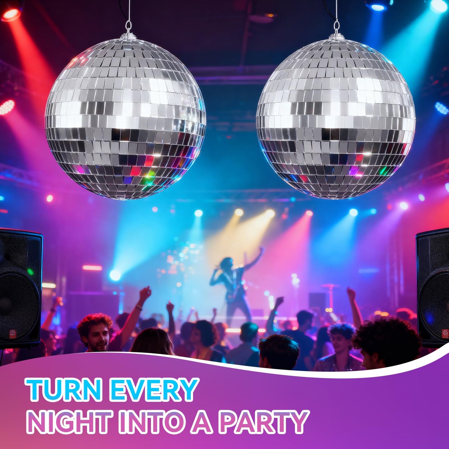 Youdepot Disco Ball 4" Inch 2-Pack,Silver Hanging Ball with Attached String for Ring,Reflects Light,Fun Party Home Bands Decorations,Party Favor.