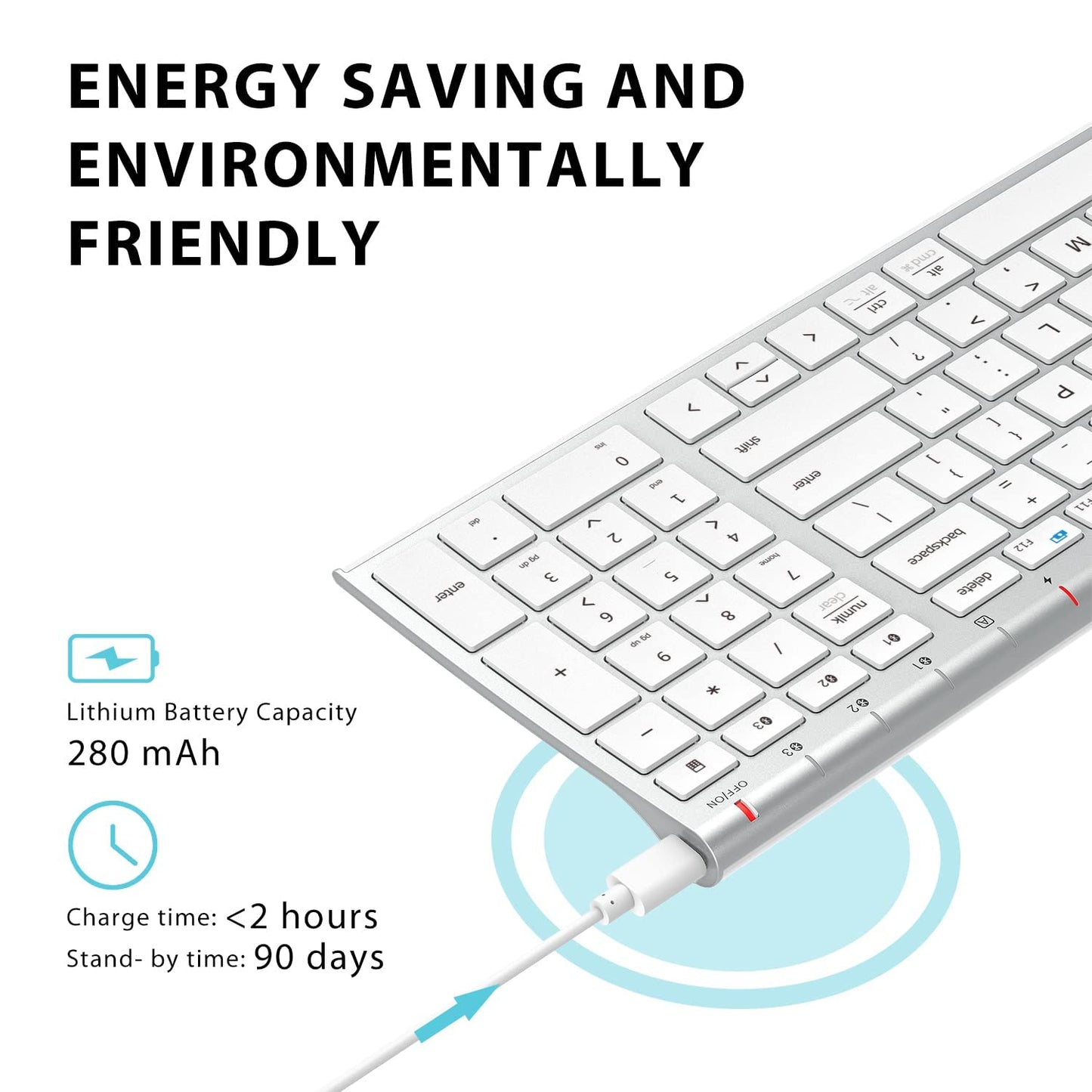 iClever BK10 Bluetooth Keyboard, Universal Bluetooth 5.1 Wireless Keyboard with Number Pad, Ergonomic Design, Multi-Device Compatibility, Stable Connection for Mac, iPad, iPhone, Android, Windows