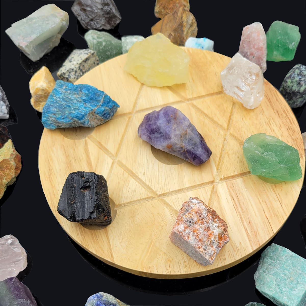 50Pcs+ (3.6lb) Natural Rocks for Tumbling,30Kinds Bulk Gemstone Raw Crystals Rough Stones for Polishing Wicca & Reiki Crystal Healing,Blue Apatite,Black Tourmaline,Citrine (Mix Color)
