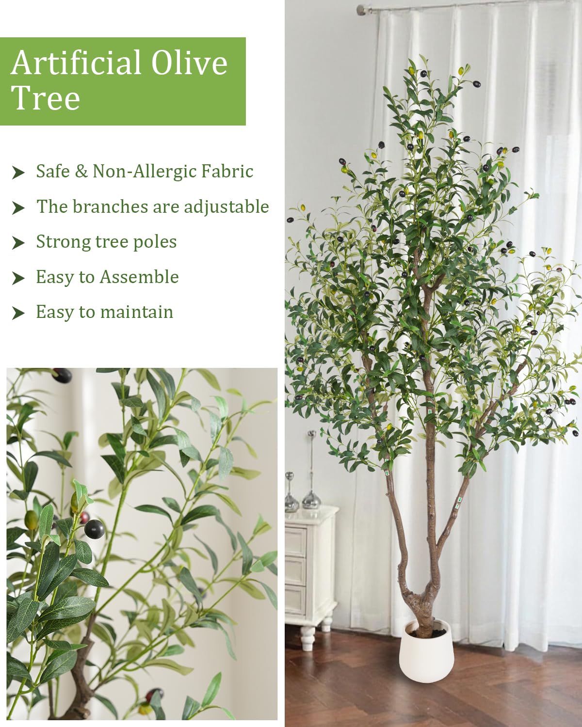 Sillaff Olive Tree 7FT Fake Tree Large Artificial Tree Indoor Faux Plants with Pot, Nearly Natural Olive Branches and Fruits for Living Room Home Office Decorations