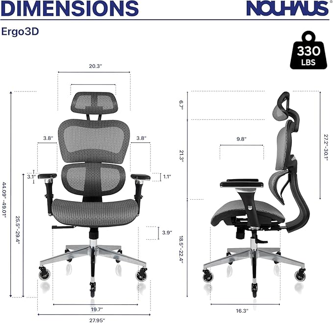 Nouhaus Ergo3D Ergonomic Office Chair Lumbar Support Mesh Office Chair