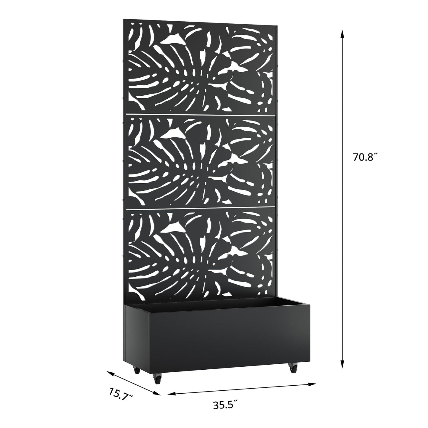 Qatiby Metal Raised Garden Bed with Trellis and Wheels, 71"x35"x16" Planter Box with Privacy Screen & Drainage Holes, Mobile Outdoor Garden Bed for Climbing Plants, Vegetables, Flowers (Black-Summer)